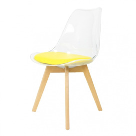 Fusion Living Soho Clear and Yellow Plastic Dining Chair with Squared Light Wood Legs