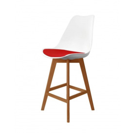 Fusion Living Soho White and Red Plastic Bar Stool with Medium Wood Legs