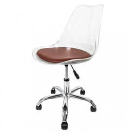 "Fusion Living Soho Clear and Chocolate Plastic Desk Chair with Swivel Base "