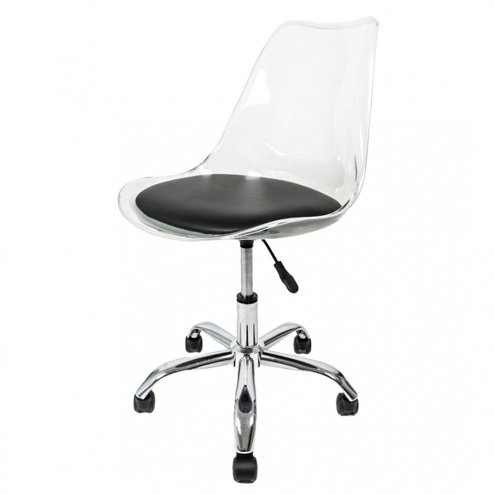 Fusion Living Soho Clear and Black Plastic Desk Chair with Swivel Base