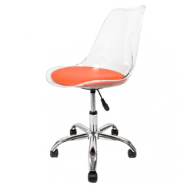 "Fusion Living Soho Clear and Orange Plastic Desk Chair with Swivel Base "