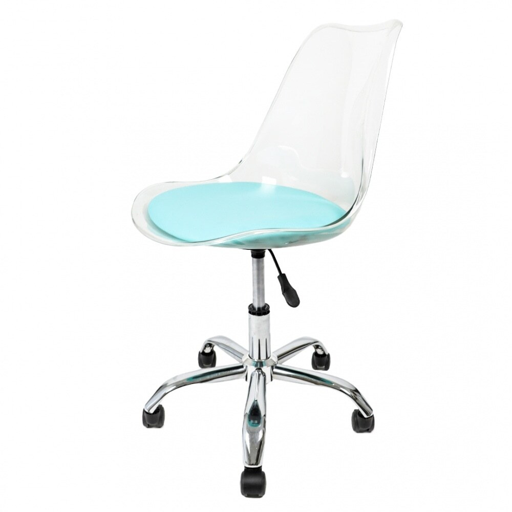 Fusion Living Soho Clear and Aqua Plastic Desk Chair with Swivel Base