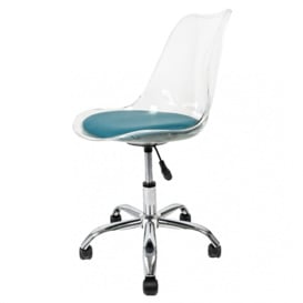 Fusion Living Soho Clear and Teal Plastic Desk Chair with Swivel Base