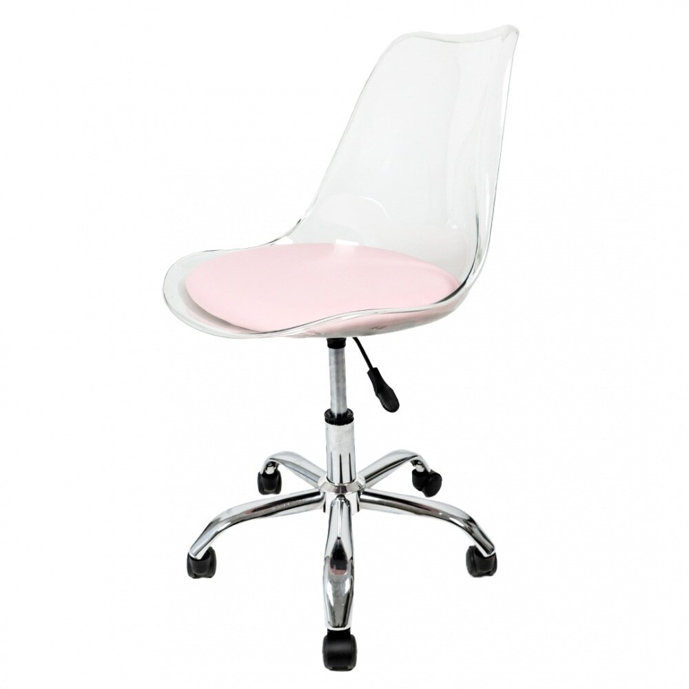 Fusion Living Soho Clear and Blush Pink Plastic Desk Chair with Swivel Base