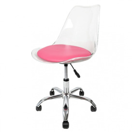 Fusion Living Soho Clear and Bright Pink Plastic Desk Chair with Swivel Base