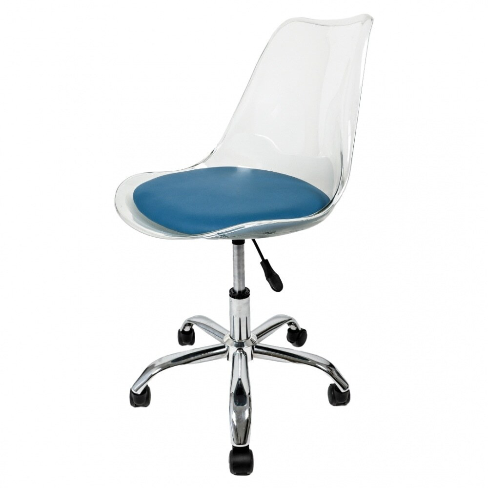 Fusion Living Soho Clear and Petrol Plastic Desk Chair with Swivel Base