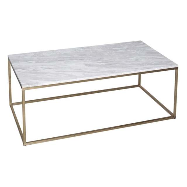 "Gillmore White Marble and Gold Metal Contemporary Rectangular Coffee Table "