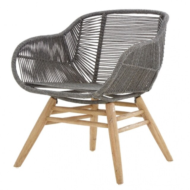 "Fusion Living Grey Natural Rope Armchair With Light Wood Legs "