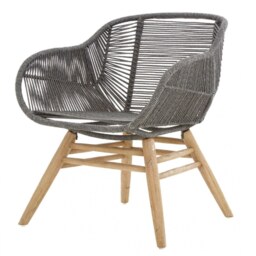 "Fusion Living Grey Natural Rope Armchair With Light Wood Legs "