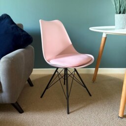 "Fusion Living Soho Blush Pink Plastic Dining Chair with Black Metal Legs "