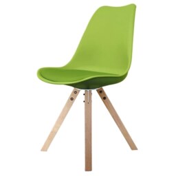 "Fusion Living Soho Green Plastic Dining Chair with Square Pyramid Light Wood Legs "