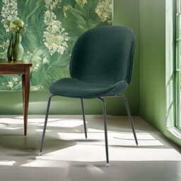 "Fusion Living Luxurious Dark Green Velvet Dining Chair With Black Metal Legs "