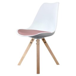 "Fusion Living Soho White and Blush Pink Dining Chair with Square Pyramid Light Wood Legs "