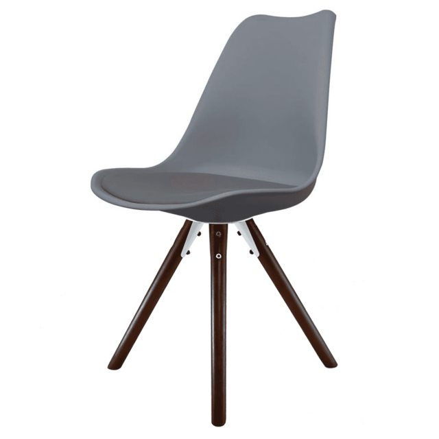 "Fusion Living Soho Dark Grey Plastic Dining Chair with Pyramid Dark Wood Legs "