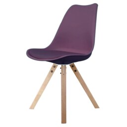 "Fusion Living Soho Aubergine Purple Plastic Dining Chair with Square Pyramid Light Wood Legs "