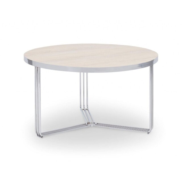 Gillmore Deco - Medium Circular Coffee Table With Pale Wood Top and Polished Chrome Frame Table Top Finish: Pale Wood, Frame Colour: Polished Chrome