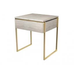 Gillmore Luxe - Side Table With Drawer In Weathered Oak With Brushed Brass Frame Frame Colour: Brushed Brass, Unit Colour: Weathered Oak