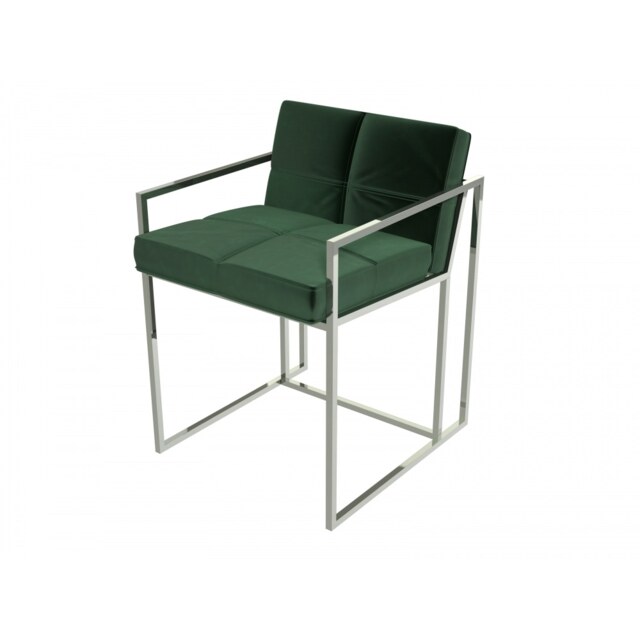 Gillmore Luxe - Upholstered Dark Green Velvet Dining Chair With Polished Chrome Frame Frame Colour: Polished Chrome, Seat Colour: Dark Green
