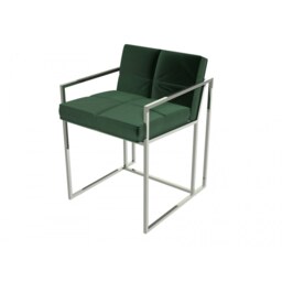 Gillmore Luxe - Upholstered Dark Green Velvet Dining Chair With Polished Chrome Frame Frame Colour: Polished Chrome, Seat Colour: Dark Green