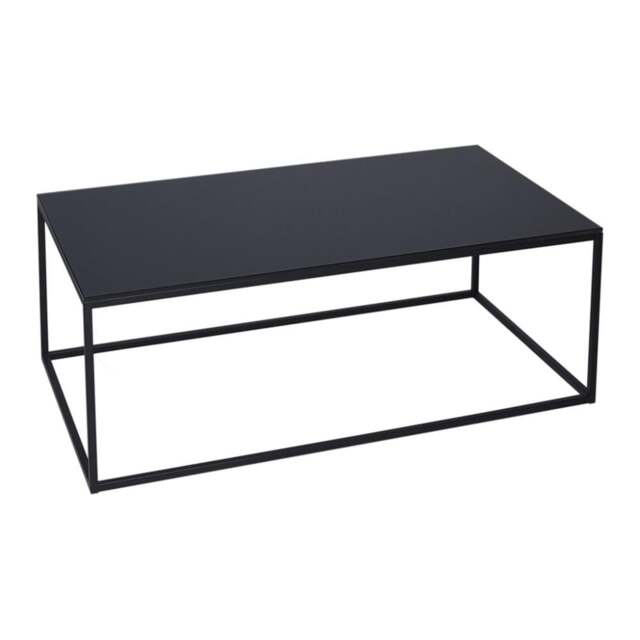"Gillmore Black Glass and Black Metal Contemporary Rectangular Coffee Table "
