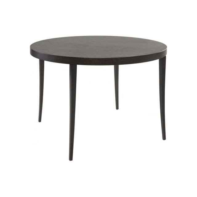 "Gillmore Circular Dining Table in Dark Charcoal Wood with Gun Metal Legs "