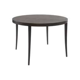 "Gillmore Circular Dining Table in Dark Charcoal Wood with Gun Metal Legs "