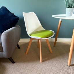"Fusion Living Soho White and Green Dining Chair with Squared Light Wood Legs - interlock "