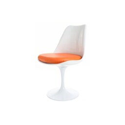 Fusion Living Chelsea Set - White Medium Circular Table with Two Chairs - Orange PU Chair Colour: Orange PU