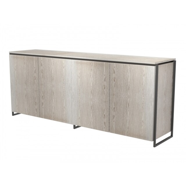 Gillmore Luxe - Four Door Sideboard In Weathered Oak With Matt Black Frame Frame Colour: Matt Black, Unit Colour: Weathered Oak
