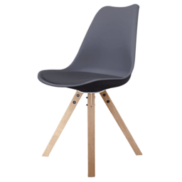 "Fusion Living Soho Dark Grey Plastic Dining Chair with Square Pyramid Light Wood Legs "
