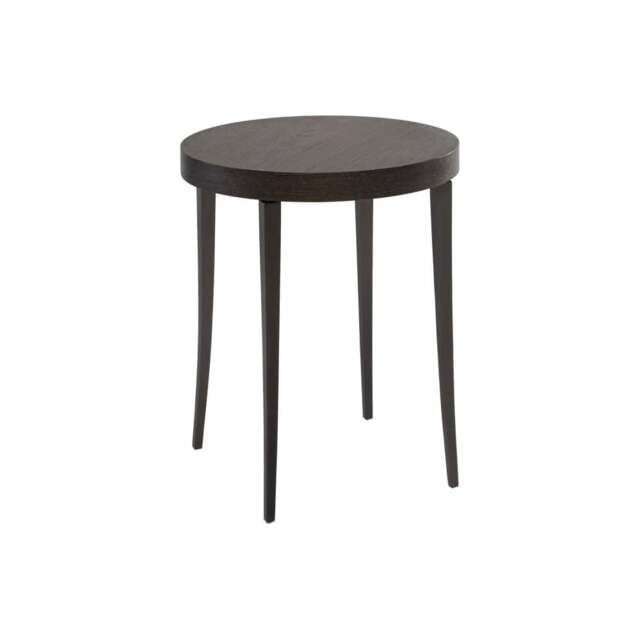 "Gillmore Circular Side Table in Dark Charcoal Wood with Gun Metal Legs "