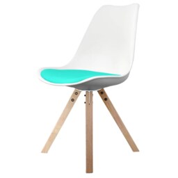 "Fusion Living Soho White and Aqua Blue Dining Chair with Square Pyramid Light Wood Legs "