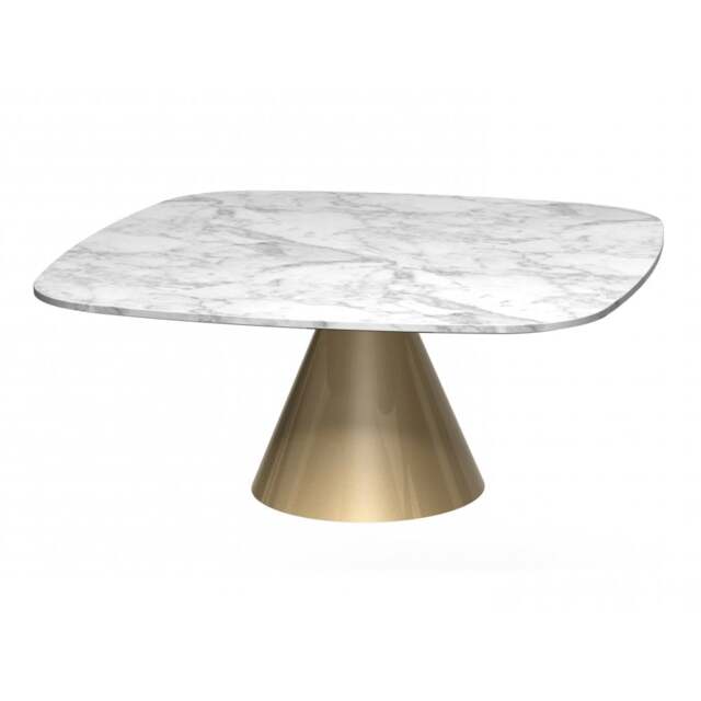 "Gillmore Square Marble Coffee Table with Conical Brass Base "