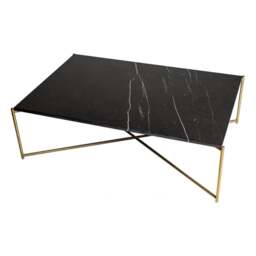 "Gillmore Black Marble Rectangular Coffee Table with Brass Cross Base "