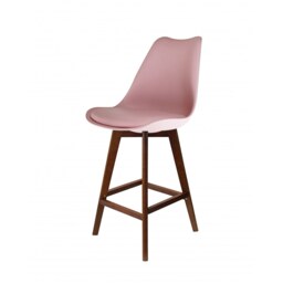 "Fusion Living Soho Blush Pink Plastic Bar Stool with Dark Wood Legs "