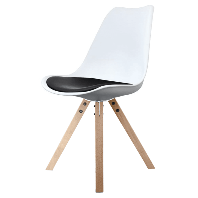 "Fusion Living Soho White and Black Dining Chair with Square Pyramid Light Wood Legs "