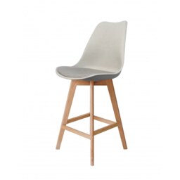 "Fusion Living Soho Light Grey Plastic Bar Stool with Light Wood Legs "