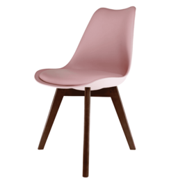 "Fusion Living Soho Blush Pink Plastic Dining Chair with Squared Dark Wood Legs - interlock "
