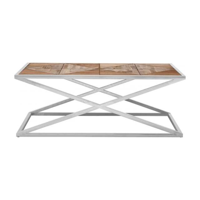 "Fusion Living Distressed Fir Wood Coffee Table with Silver Frame "