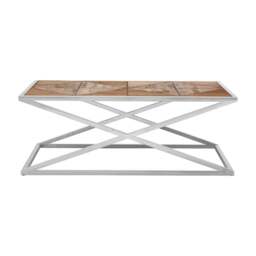 "Fusion Living Distressed Fir Wood Coffee Table with Silver Frame "