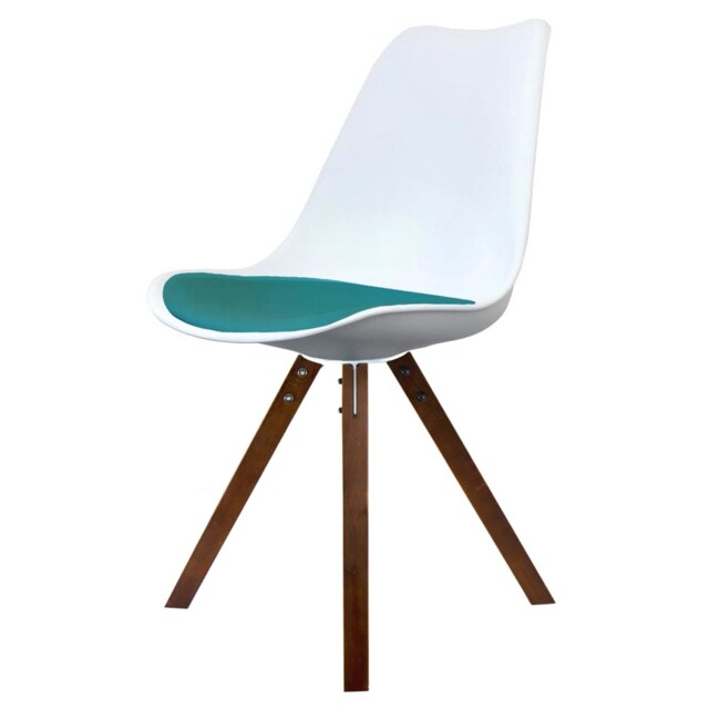 "Fusion Living Soho White and Teal Dining Chair with Square Pyramid Dark Wood Legs "