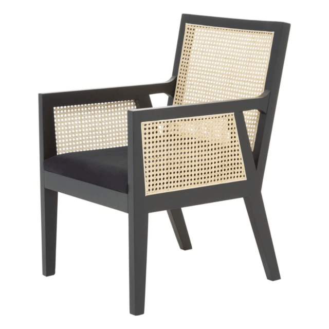 "Fusion Living Eco-Friendly Cane Rattan And Velvet Black Armchair "