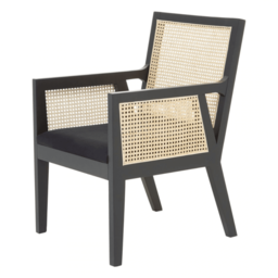 "Fusion Living Eco-Friendly Cane Rattan And Velvet Black Armchair "