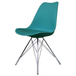 "Fusion Living Soho Teal Plastic Dining Chair with Chrome Metal Legs "