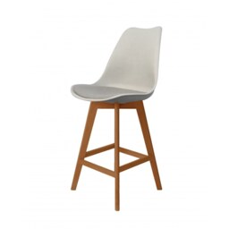 "Fusion Living Soho Light Grey Plastic Bar Stool with Medium Wood Legs "