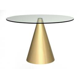 "Gillmore Large Round Clear Glass Dining Table with Conical Brass Base "