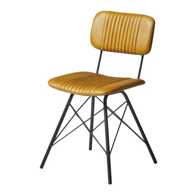"Fusion Living Duke Vintage Gold Leather Dining Chair "