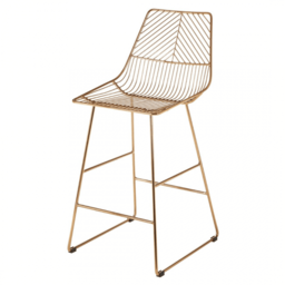 "Fusion Living Geometric Gold Metal Wire Barstool "