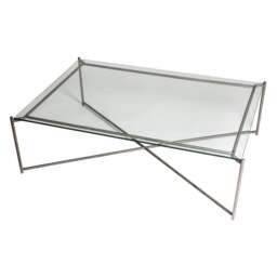 "Gillmore Clear Glass Rectangular Coffee Table with Gun Metal Cross Base "