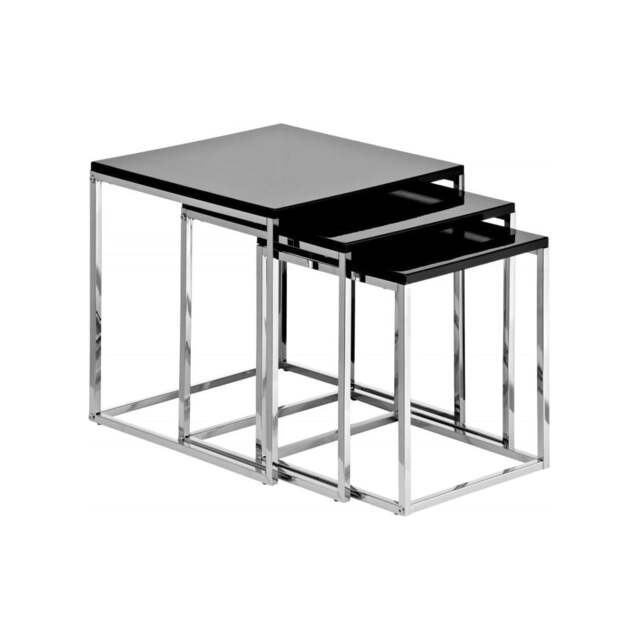 "Fusion Living Black High Gloss and Chrome Nest of Tables "